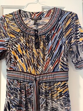 BCBGMaxAzria Multicolor Abstract Print Mini Dress - Navy, Mustard, Rust, White
